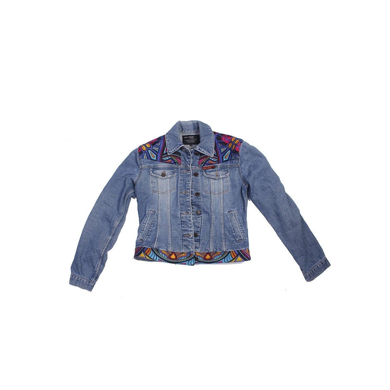 One - of - a - Kind Embroidered Tween Flower Denim Fringe Jacket - Thailand Apparel La Vie Bien One - of - a - Kind Embroidered Tween Flower Denim Fringe Jacket - Thailand
