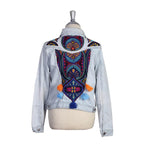 One - of - a - Kind Embroidered Tween Flower Denim Fringe Jacket - Thailand Apparel La Vie Bien One - of - a - Kind Embroidered Tween Flower Denim Fringe Jacket - Thailand