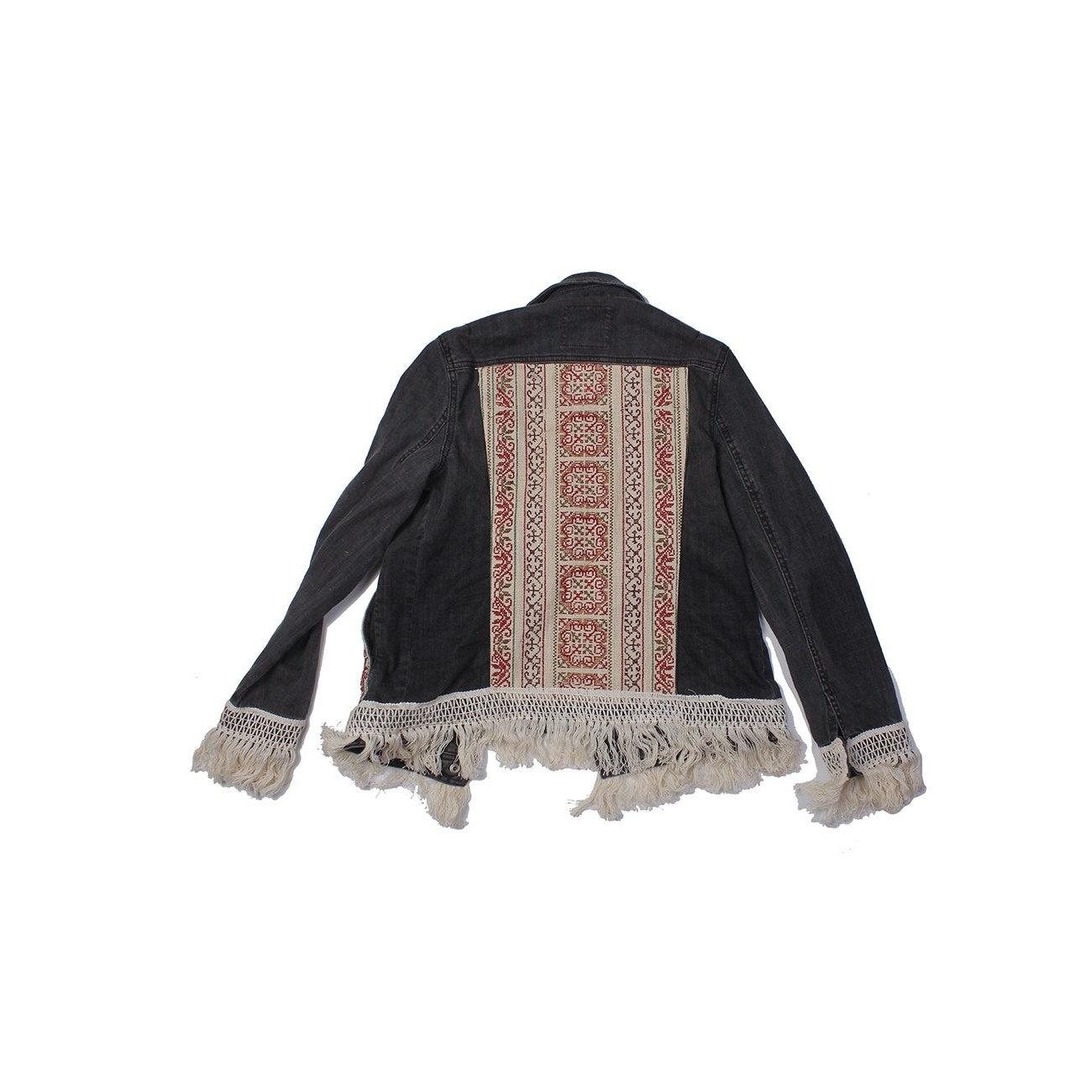 One - of - a - Kind Embroidered Tween Flower Denim Fringe Jacket - Thailand Apparel La Vie Bien One - of - a - Kind Embroidered Tween Flower Denim Fringe Jacket - Thailand