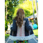 One - of - a - Kind Embroidered Tween Flower Denim Fringe Jacket - Thailand Apparel La Vie Bien One - of - a - Kind Embroidered Tween Flower Denim Fringe Jacket - Thailand