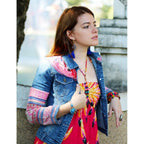 One - of - a - Kind Embroidered Tween Flower Denim Fringe Jacket - Thailand Apparel La Vie Bien One - of - a - Kind Embroidered Tween Flower Denim Fringe Jacket - Thailand