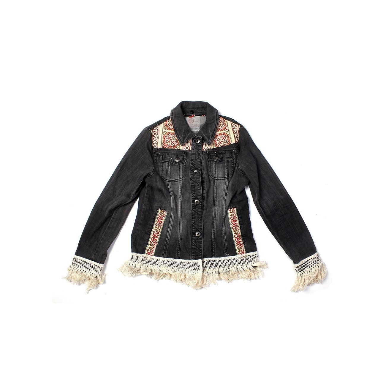 One - of - a - Kind Embroidered Tween Flower Denim Fringe Jacket - Thailand Apparel La Vie Bien One - of - a - Kind Embroidered Tween Flower Denim Fringe Jacket - Thailand