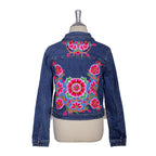 One - of - a - Kind Embroidered Tween Flower Denim Fringe Jacket - Thailand Apparel La Vie Bien One - of - a - Kind Embroidered Tween Flower Denim Fringe Jacket - Thailand