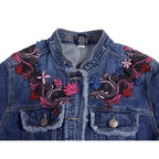 One - of - a - Kind Embroidered Tween Flower Denim Fringe Jacket - Thailand Apparel La Vie Bien One - of - a - Kind Embroidered Tween Flower Denim Fringe Jacket - Thailand