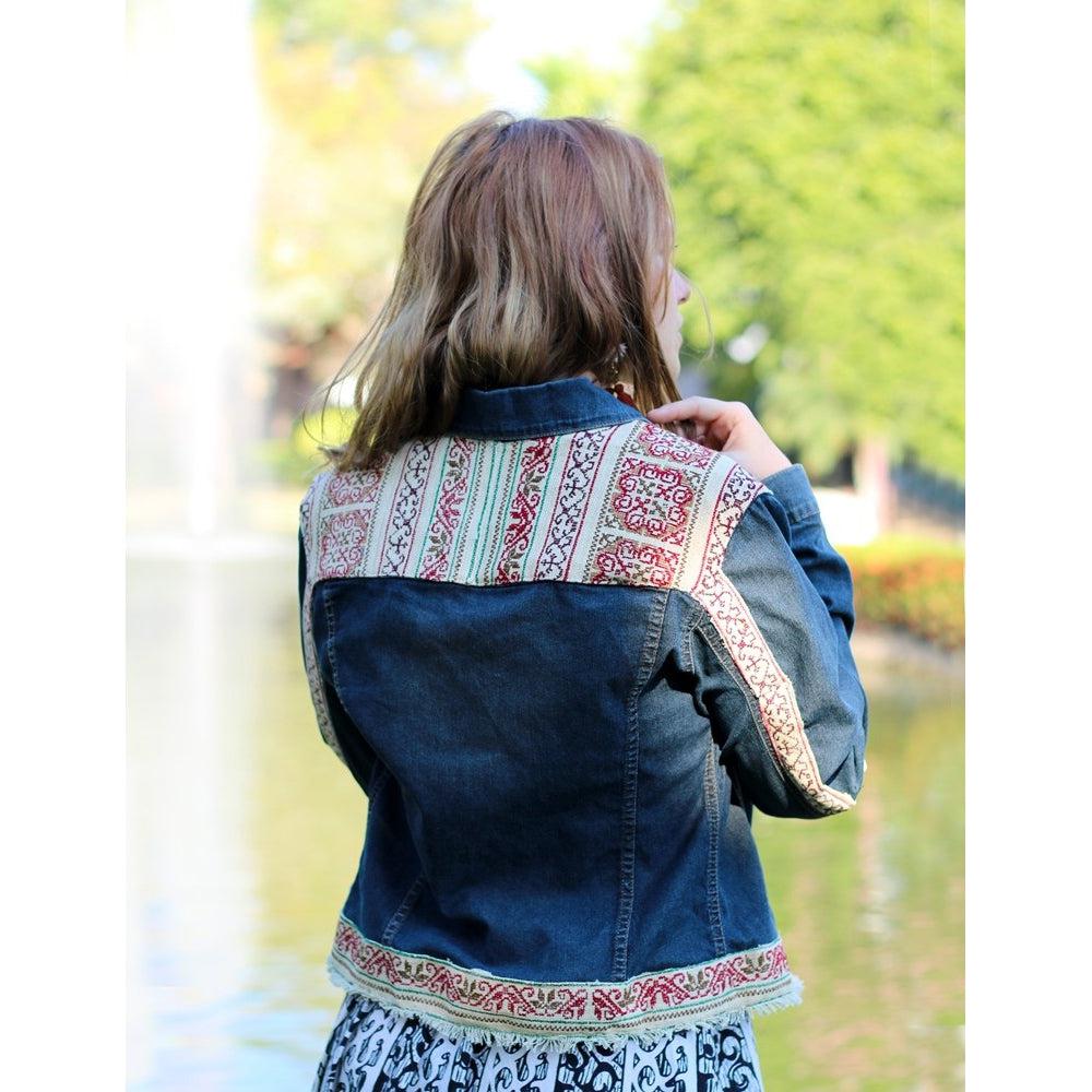 One - of - a - Kind Embroidered Tween Flower Denim Fringe Jacket - Thailand Apparel La Vie Bien One - of - a - Kind Embroidered Tween Flower Denim Fringe Jacket - Thailand