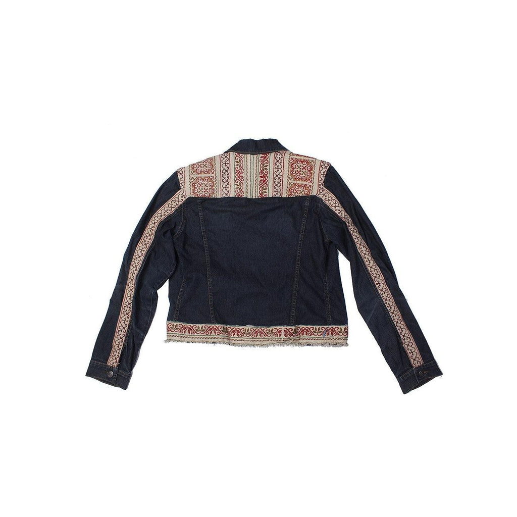 One - of - a - Kind Embroidered Tween Flower Denim Fringe Jacket - Thailand Apparel La Vie Bien One - of - a - Kind Embroidered Tween Flower Denim Fringe Jacket - Thailand