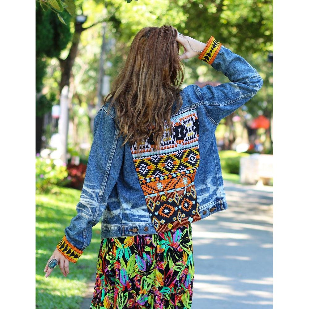 One - of - a - Kind Embroidered Tween Flower Denim Fringe Jacket - Thailand Apparel La Vie Bien One - of - a - Kind Embroidered Tween Flower Denim Fringe Jacket - Thailand