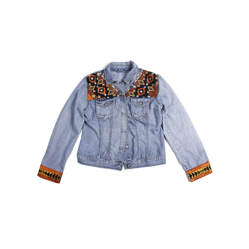 One - of - a - Kind Embroidered Tween Flower Denim Fringe Jacket - Thailand Apparel La Vie Bien One - of - a - Kind Embroidered Tween Flower Denim Fringe Jacket - Thailand