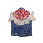 One of Kind Demin Embroidered Vest with Upcycled Hmong Fabrics - Thailand Apparel La Vie Bien One of Kind Demin Embroidered Vest with Upcycled Hmong Fabrics - Thailand