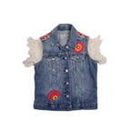 One of Kind Demin Embroidered Vest with Upcycled Hmong Fabrics - Thailand Apparel La Vie Bien One of Kind Demin Embroidered Vest with Upcycled Hmong Fabrics - Thailand