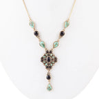 Barcelona Black Onyx and Blue Turquoise Golden Y-Necklace by Barse Jewelry