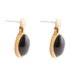 Black Onyx Hammered Post Drop Golden Earrings by Barse Jewelry