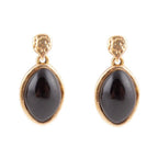 Black Onyx Hammered Post Drop Golden Earrings by Barse Jewelry