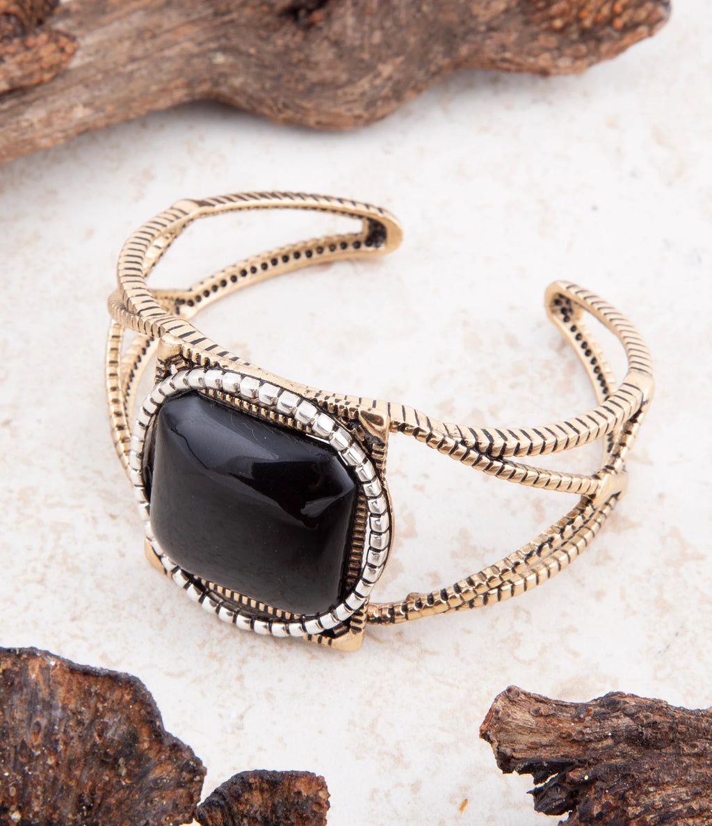 Onyx Mixed Metal Golden Cuff Bracelet by Barse Jewelry