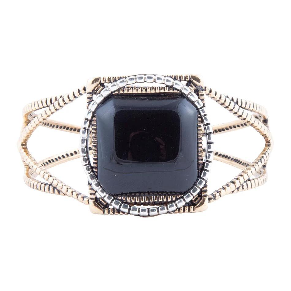 Onyx Mixed Metal Golden Cuff Bracelet by Barse Jewelry