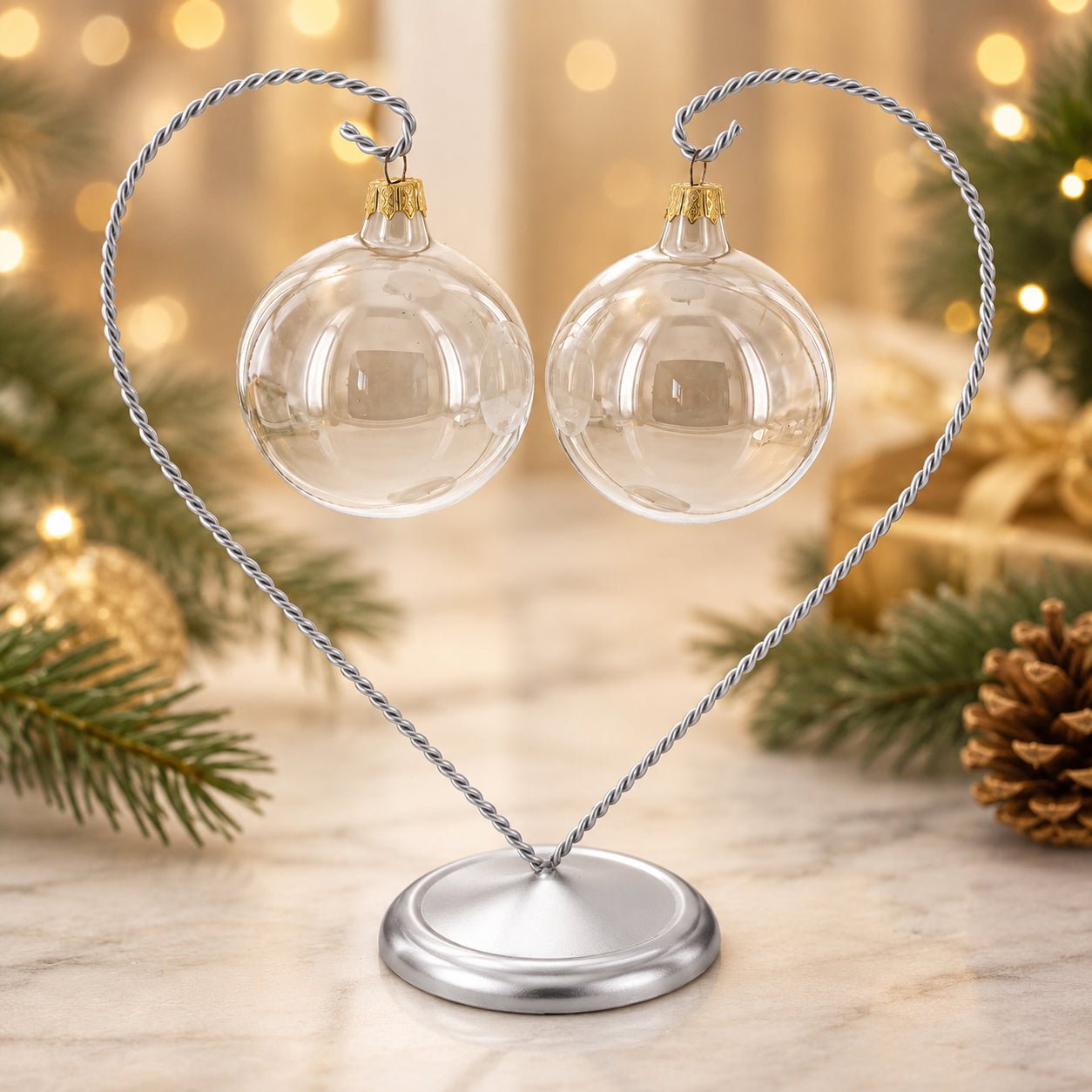 Open-Top Heart Twisted Silver Metal Ornament Display Stand 9 Inches Ornament Stands La Vie Bien Open-Top Heart Twisted Silver Metal Ornament Display Stand 9 Inches