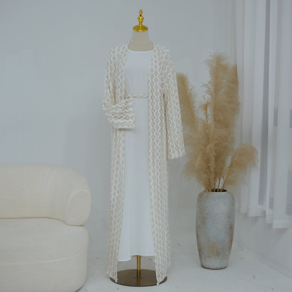 Openwork Lace Knit Open Abaya(MOA327)