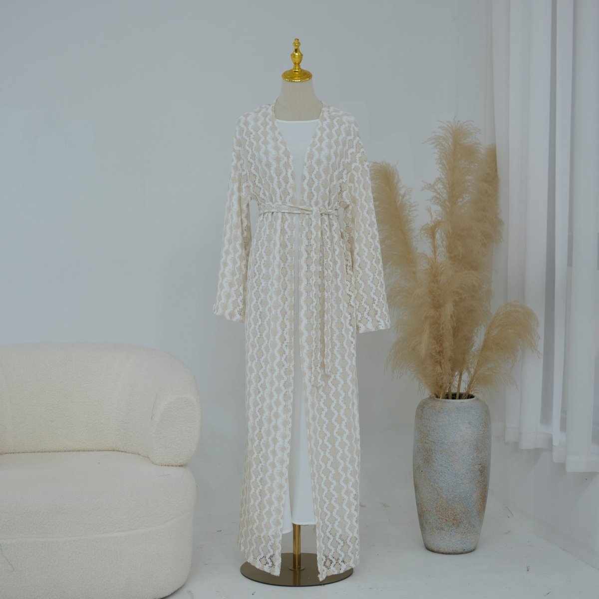 Openwork Lace Knit Open Abaya(MOA327) La Vie Bien Openwork Lace Knit Open Abaya(MOA327)