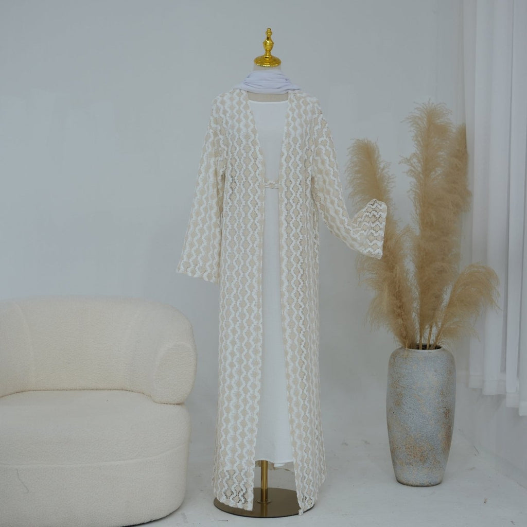 Openwork Lace Knit Open Abaya(MOA327) La Vie Bien Openwork Lace Knit Open Abaya(MOA327)