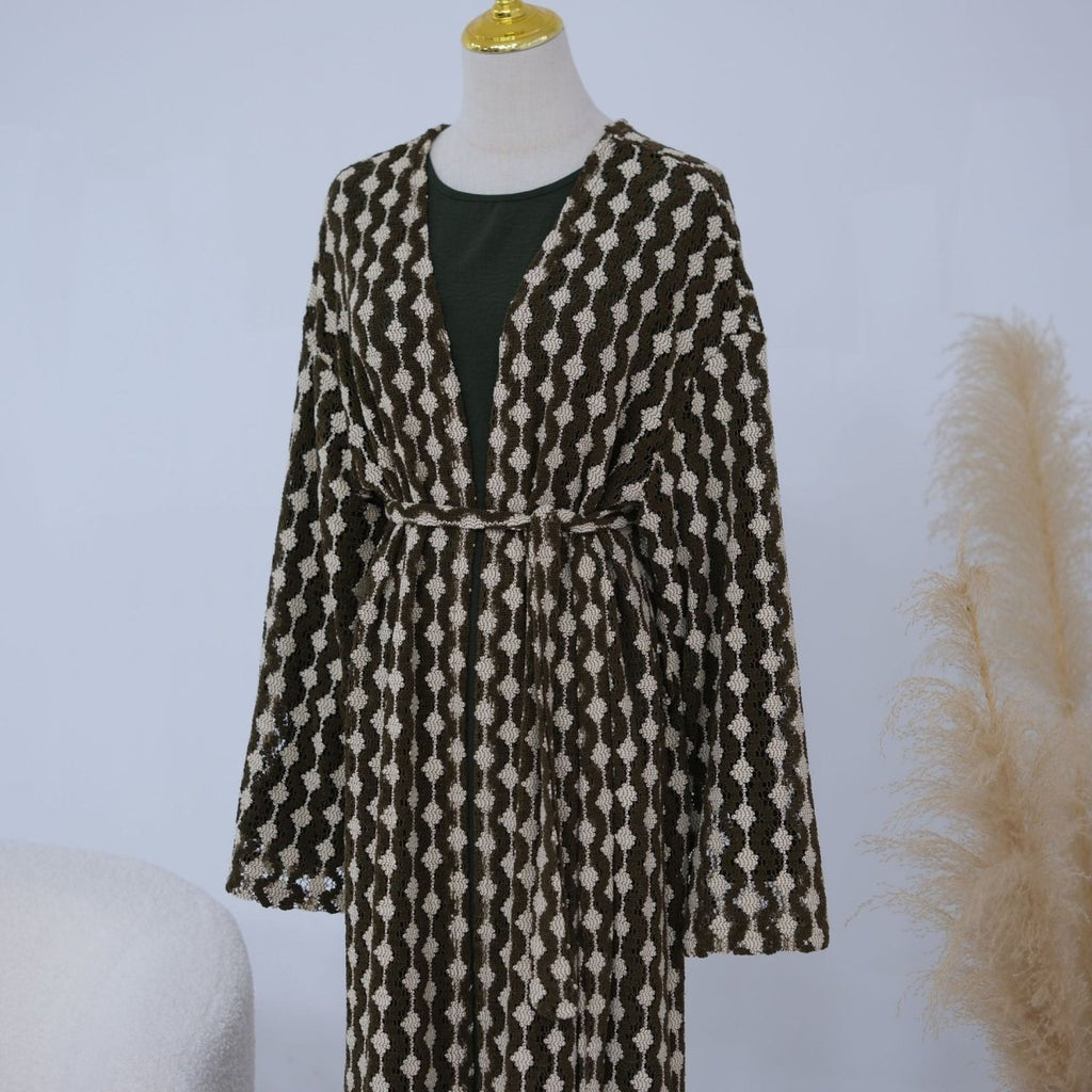 Openwork Lace Knit Open Abaya(MOA327) La Vie Bien Openwork Lace Knit Open Abaya(MOA327)
