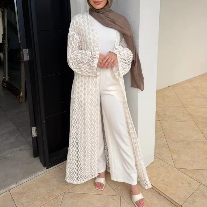 Openwork Lace Knit Open Abaya(MOA327) La Vie Bien Openwork Lace Knit Open Abaya(MOA327)