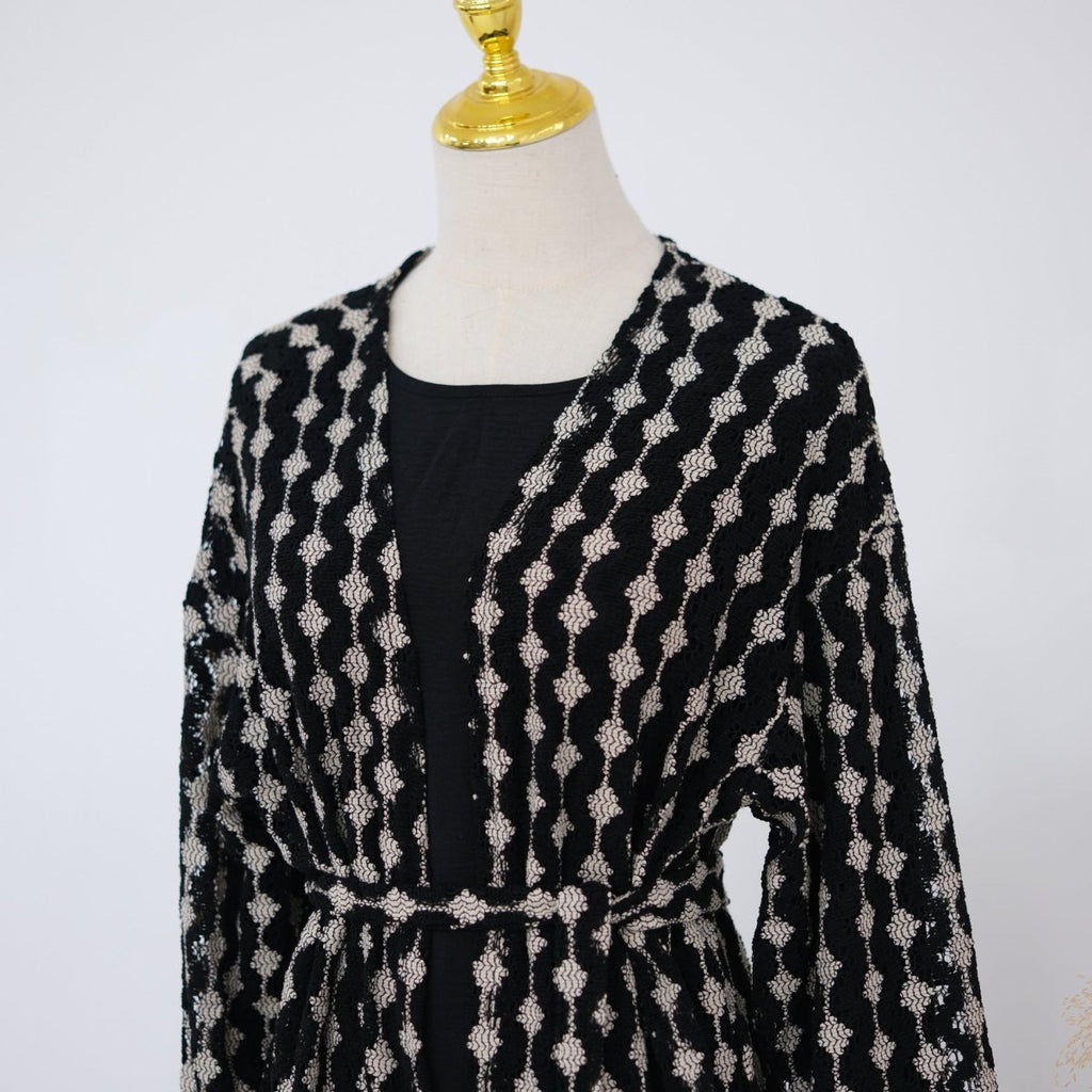 Openwork Lace Knit Open Abaya(MOA327) La Vie Bien Openwork Lace Knit Open Abaya(MOA327)