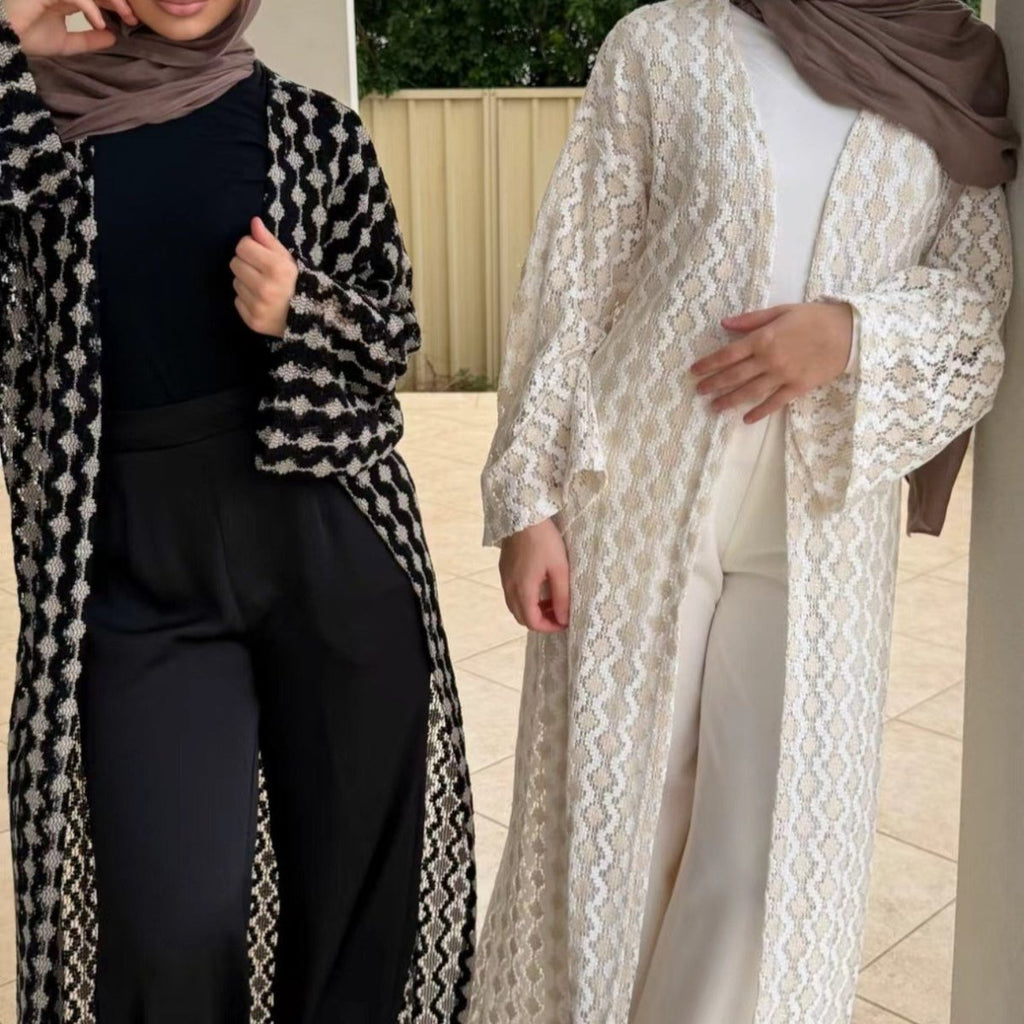 Openwork Lace Knit Open Abaya(MOA327) La Vie Bien Openwork Lace Knit Open Abaya(MOA327)