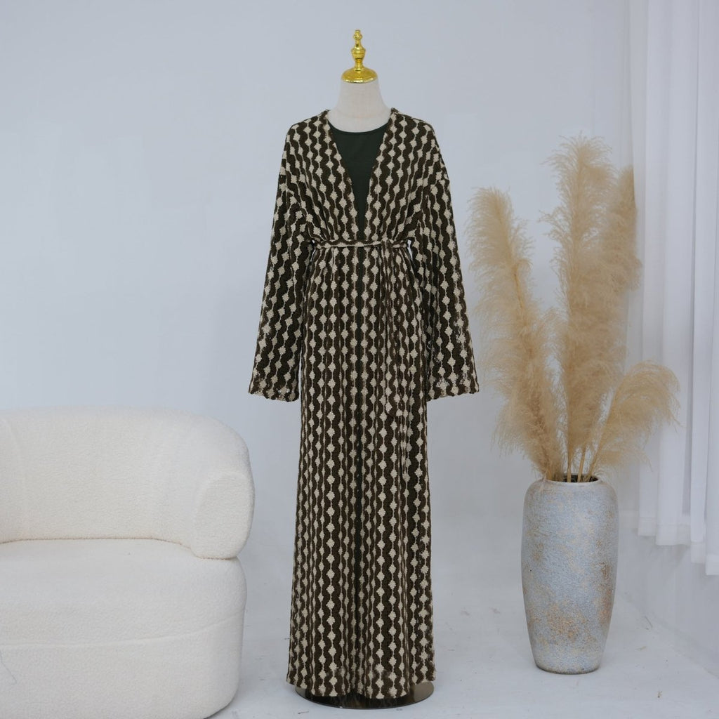 Openwork Lace Knit Open Abaya(MOA327) La Vie Bien Openwork Lace Knit Open Abaya(MOA327)