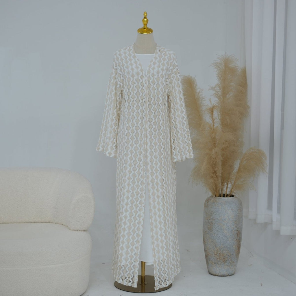 Openwork Lace Knit Open Abaya(MOA327) La Vie Bien Openwork Lace Knit Open Abaya(MOA327)