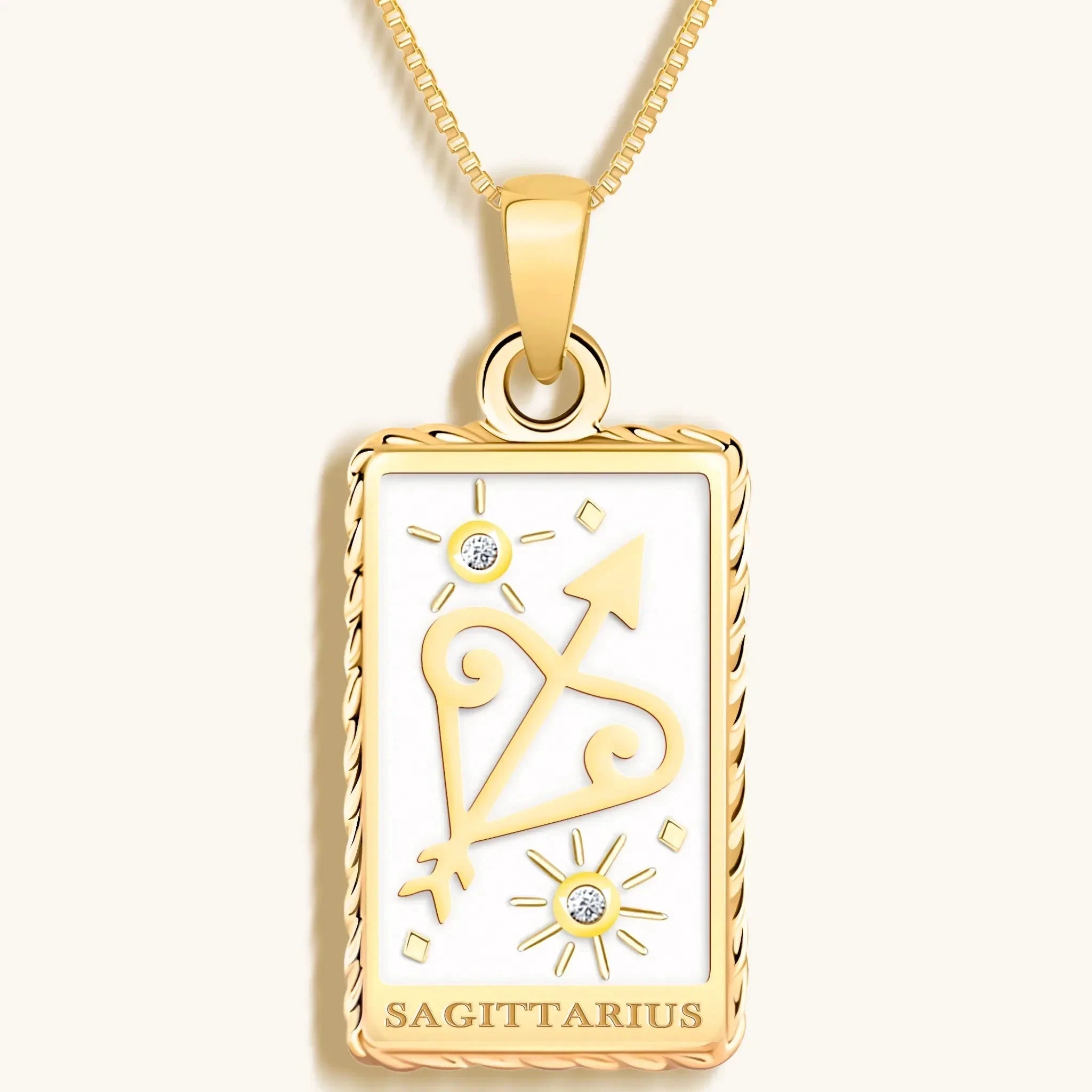 Optimistic Temperament - White Enamel Sagittarius Card Necklace by Karma and Luck
