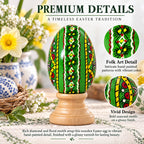 Green Diamond Hand Painted Wooden Pysanky Easter Egg