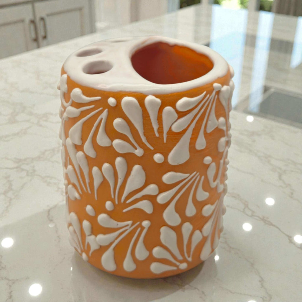 Orange Brown Talavera Toothbrush Holder | Mexican Ceramic Decor Talavera Toothbrush Holder La Vie Bien Orange Brown Talavera Toothbrush Holder | Mexican Ceramic Decor