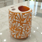 Orange Brown Talavera Toothbrush Holder | Mexican Ceramic Decor Talavera Toothbrush Holder La Vie Bien Orange Brown Talavera Toothbrush Holder | Mexican Ceramic Decor