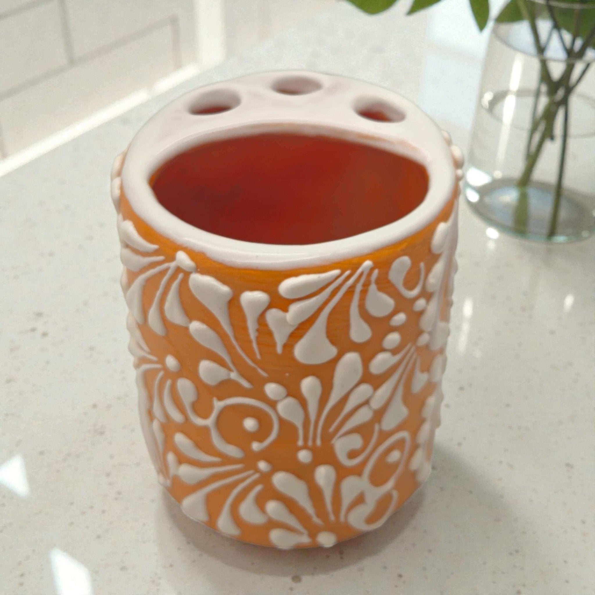 Orange Brown Talavera Toothbrush Holder | Mexican Ceramic Decor Talavera Toothbrush Holder La Vie Bien Orange Brown Talavera Toothbrush Holder | Mexican Ceramic Decor