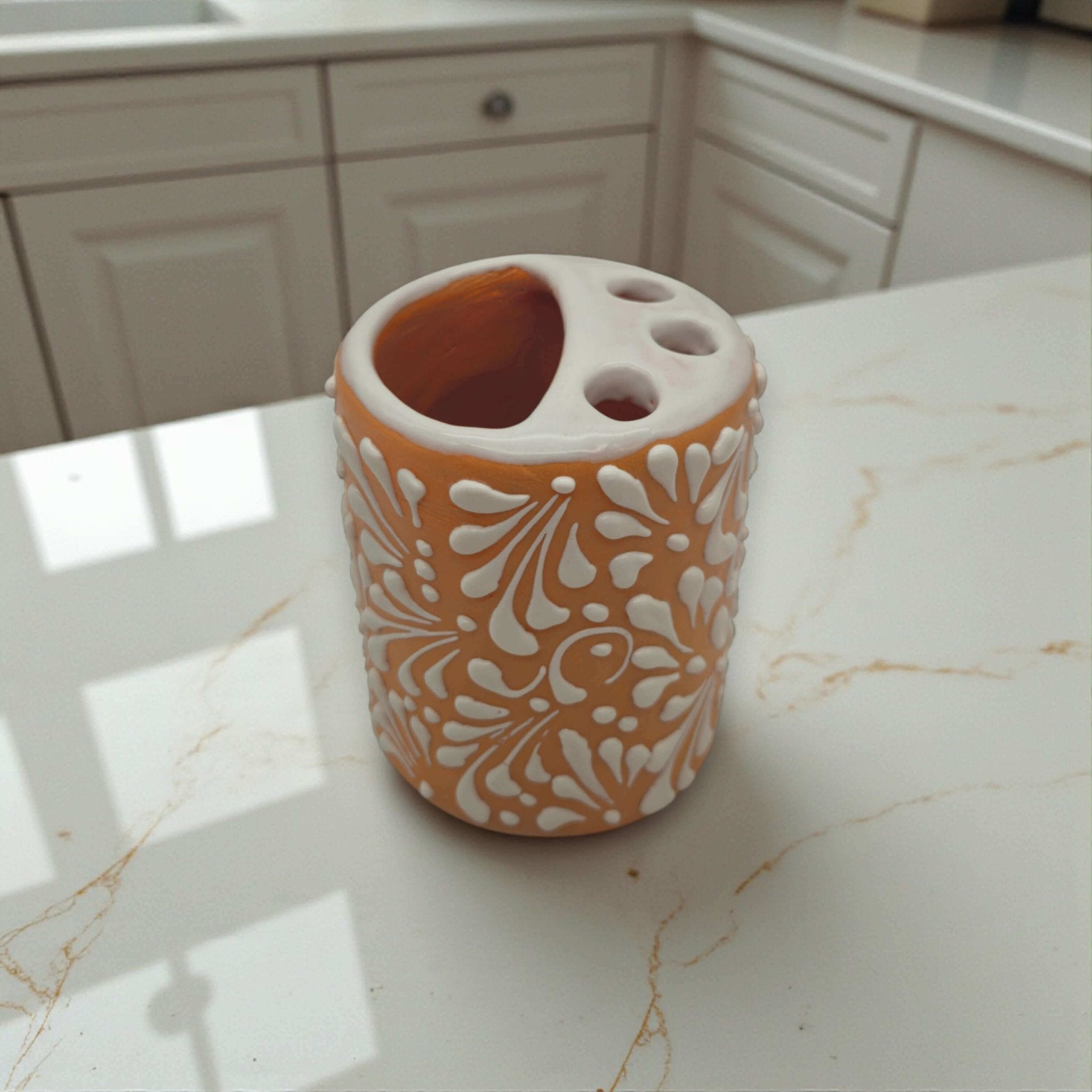 Orange Brown Talavera Toothbrush Holder | Mexican Ceramic Decor Talavera Toothbrush Holder La Vie Bien Orange Brown Talavera Toothbrush Holder | Mexican Ceramic Decor