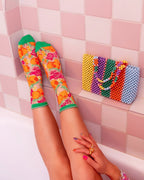 Orange Floral Sheer Crew Sock by Sock Candy