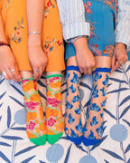 Orange Floral Sheer Crew Sock by Sock Candy