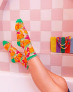 Orange Floral Sheer Crew Sock by Sock Candy