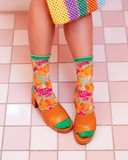 Orange Floral Sheer Crew Sock by Sock Candy