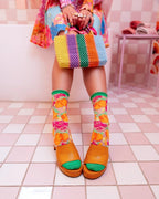 Orange Floral Sheer Crew Sock by Sock Candy
