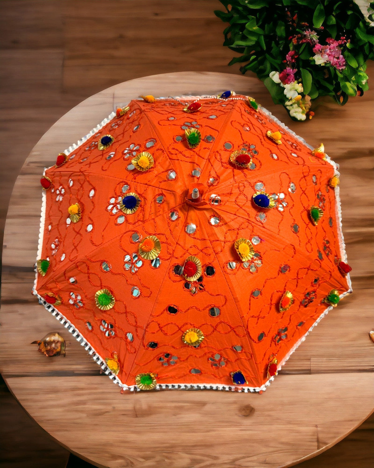 Orange Mirror Work Umbrella Festive Decor La Vie Bien Orange Mirror Work Umbrella