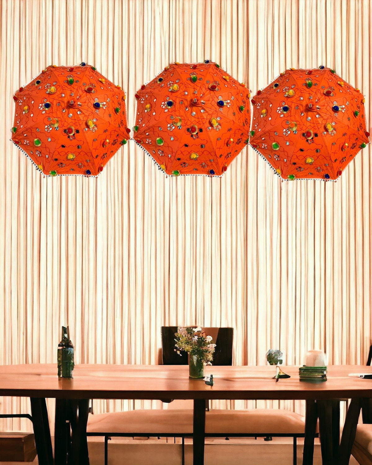 Orange Mirror Work Umbrella Festive Decor La Vie Bien Orange Mirror Work Umbrella