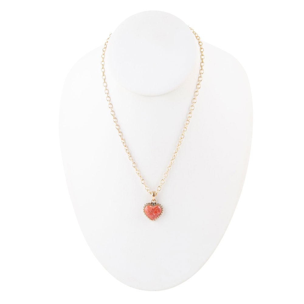 Orange Sponge Coral Heart Pendant and Golden Bronze Necklace Necklaces La Vie Bien Orange Sponge Coral Heart Pendant and Golden Bronze Necklace