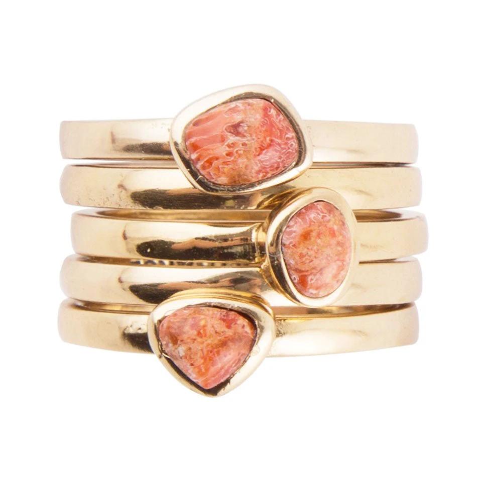 Orange Sponge Coral Golden Stacking Ring Set by Barse Jewelry