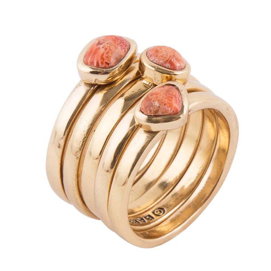 Orange Sponge Coral Golden Stacking Ring Set by Barse Jewelry