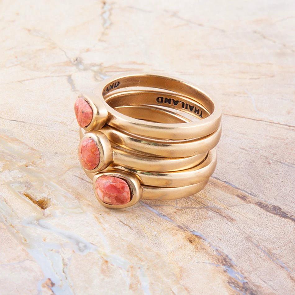 Orange Sponge Coral Golden Stacking Ring Set by Barse Jewelry