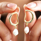 Organic Circle Pearl Drop Earrings in Gold | Designed in the UK | Gold Plated Brass by The Bullish Store