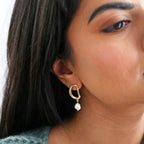 Organic Circle Pearl Drop Earrings in Gold | Designed in the UK | Gold Plated Brass by The Bullish Store