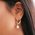 Organic Circle Pearl Drop Earrings in Gold | Designed in the UK | Gold Plated Brass by The Bullish Store