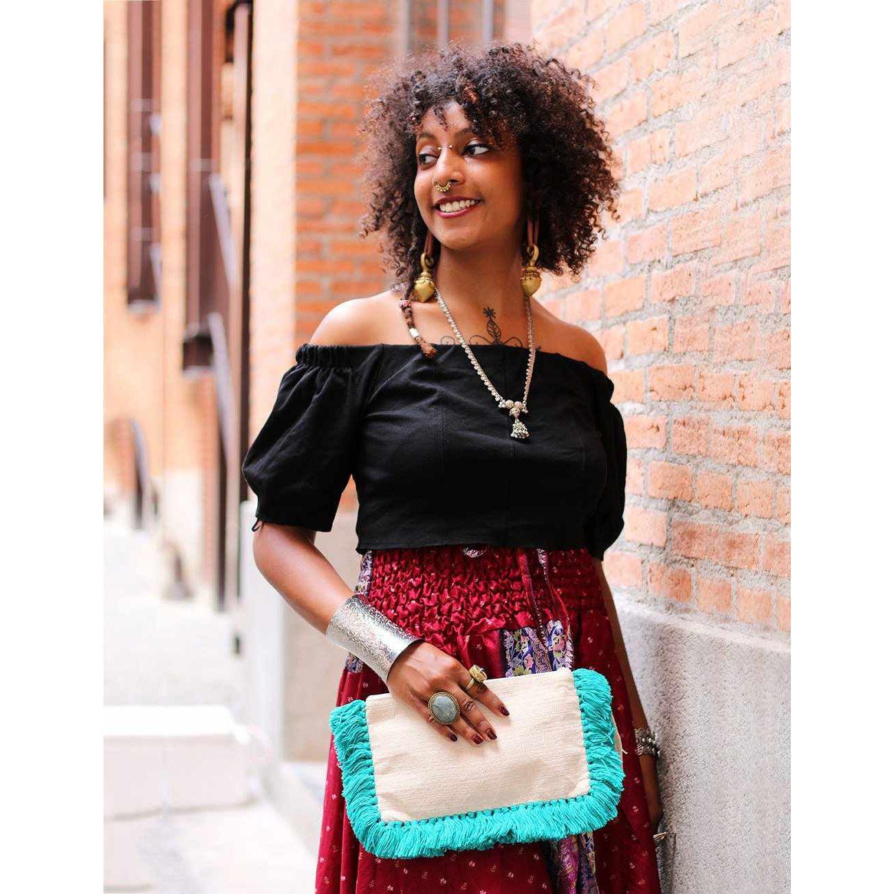 Organic Cotton Fringe Tassel Wristlet - Thailand Bags La Vie Bien Organic Cotton Fringe Tassel Wristlet - Thailand